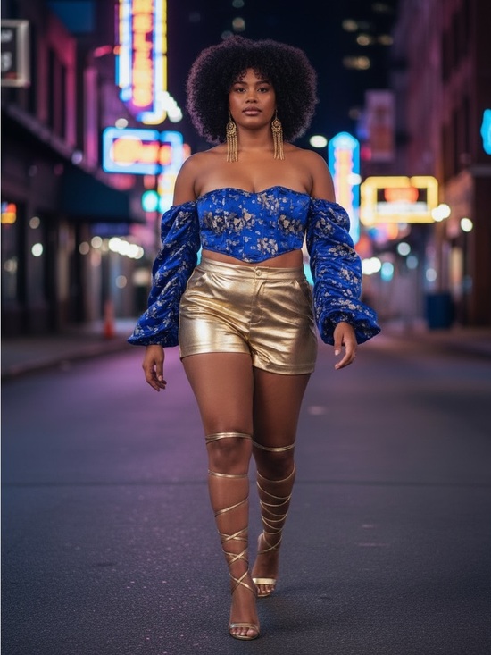 Fashion Nova Tops - Fashion Nova Royal Blue Satin Floral Corset Crop Top with Gold Accents Sz 1X